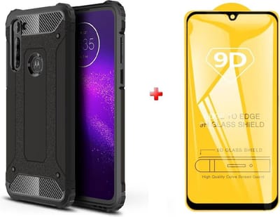 Motorola Moto G8 TPU hybride zwart hoesje + full cover glas screenprotector
