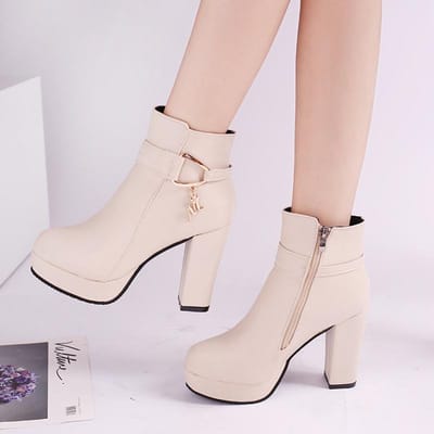 Mode Enkellaarsjes Damesschoen Waterdicht Herfst Winter Dames Enkellaars Platform Zwart Wit Roze Hakken Feestschoenen Dames 39 beige