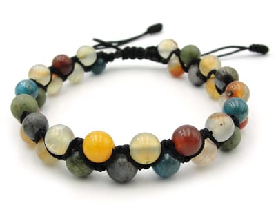 Kralenarmband - dames en heren - natuursteen kralen - geknoopt - multicolor - lengte verstelbaar - schuifknoop