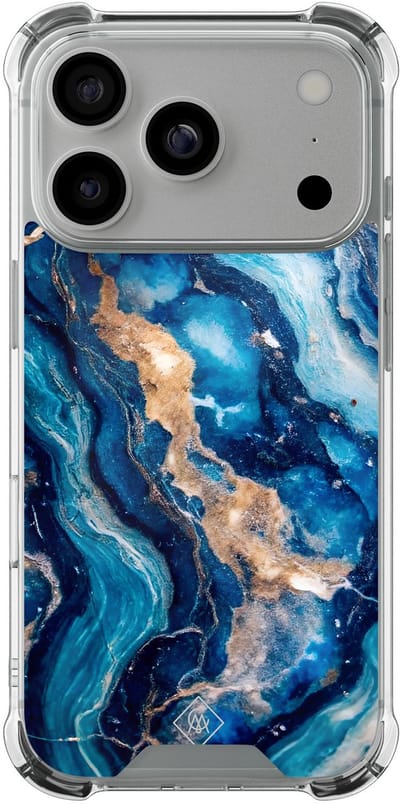 Casimoda® hoesje - Geschikt voor iPhone 17 Pro - Ocean Marble - Shockproof case - Extra sterk - TPU/polycarbonaat - Blauw, Transparant