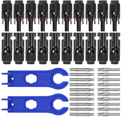 Solar Panel Stekkers, 10 Pairs Male/Female, Kabelconnector voor Fotovoltaïsche Systemen, Waterdicht IP67, Inclusief 2 Moersleutels, Zwart