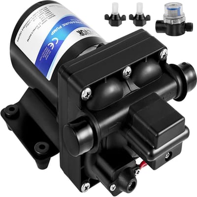 Pompe à eau douce, Pompe de pulvérisation 12 V auto-amorçante, Pompe à eau pour camping-car 3 GPM, avec interrupteur de pression 55 PSI Pompe à eau auto-amorçante, Crépine amovible 12V