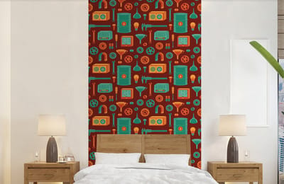 Behang - Fotobehang Patroon - Retro - Gereedschap - Breedte 120 cm x hoogte 240 cm