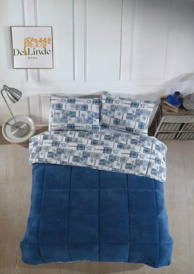 Dekbed zonder overtrek - Inclusief Kussenslopen - Delfts Blauw - ca. 220x240 cm - Lits-jumeaux - 2 in 1 Dekbed - Teddy - Zacht & Hypoallergeen - 4 Seizoenen - Dubbelzijdig - Wasbaar - Ultra Soft - De Linde Home