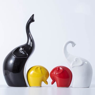 Cosensi - Elefantensculpturen - Decoratieve Beelden - Modern Design - Kleur: Zwart, Wit, Rood, Geel - Keramiek - Geschikt voor elke ruimte
