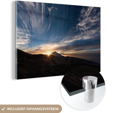 ® Glasschilderij 180x120 cm - Schilderij acrylglas - Zonsondergang bij het Nationaal park Teide op Tenerife - Foto op glas - Muurdecoratie woonkamer - Wanddecoratie slaapkamer - Schilderijen