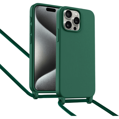 ShieldCase Hoesje met telefoonkoord (donkergroen) geschikt voor iPhone 15 Pro Max - Case met nekkoord - Slanke cover voor extra bescherming