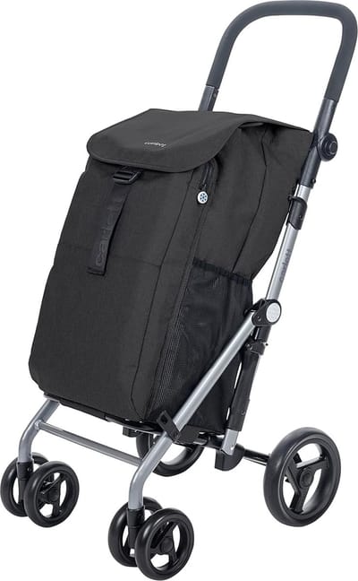 Boodschappentrolley 4 wielen, plooibare supermarkttrolley met grote inhoud van 25 kg, hoofdvak 53 l, koelvak 9 l en zak achteraan, Lett430 Classic Duo, zwart