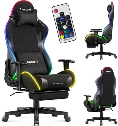 Huzaro Force 5.7 RGB - Gaming Stoel - ergonomisch - met RGB-verlichting - verstelbare functies - velours - zwart