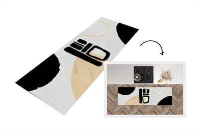 Keukenloper - Loper keuken - Verf - Zwart - Rond - 150x50 cm - Keukenloper vinyl