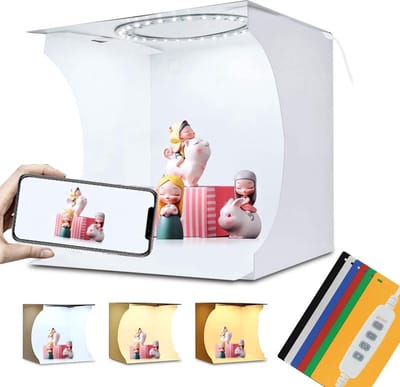 Opvouwbare Fotostudio met Verstelbare LED-verlichting en Achtergronddoeken - Draagbare Fotografie Studio - Professionele Belichting - Creatieve Fotoshoots - ‎ 24 x 23 x 23 cm