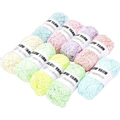 9PCS Fil Fluorescent 2mm Double Couleur Fil à Crocheter Lumineux pour Tricoter Écharpe Châle Chapeau