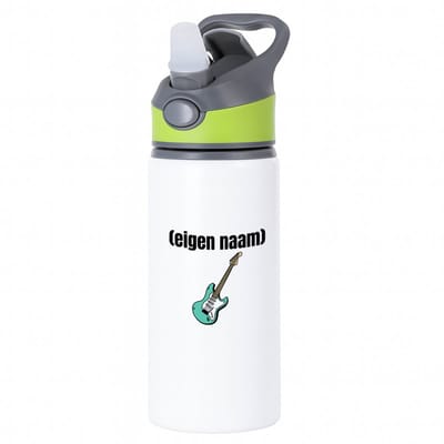 Hacebo® - blauwe elektrische gitaar met eigen naam waterfles met rietje groen - Gitaar - muziek liefhebbers - gitaristen - gitaarliefhebbers - verjaardag - cadeau - kado - water fles - 650ML