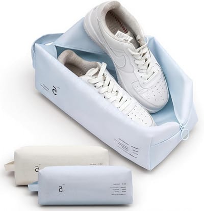 Waterdichte Schoenentas Set van 2, Ideaal voor Gym, Reizen en Zwemmen, 32 x 15 x 12 cm, Wit en Blauw, Perfect voor Sportschoenen en Reisschoenen