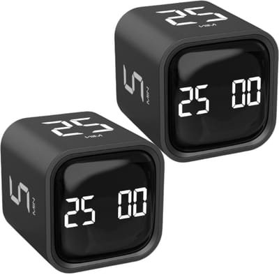 Namajunas - Pomodoro timer kubus - Kookwekker digitaal - 5, 25, 10 50 minuten voorinstelling - Desk Productivity Flip Timer - Keukentimer - Tijdmanagementtool, kinderen ADHD hulpmiddel werk leren sport koken - 2 stuks - Zwart