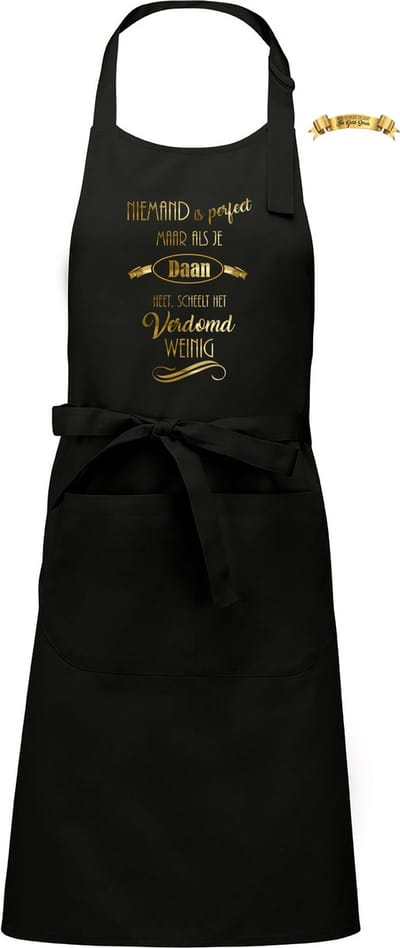 Naam cadeau - Niemand is perfect - unisex keukenschort/barbecueschort - zwart - cadeau voor hem en haar