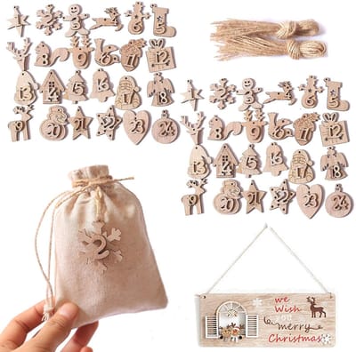 Allecto - Adventskalender Cijfers Hout - Kerstknutselen - 48 Stuks - Nummer 1-24 - Houten Hangers voor Adventskalender - Geschikt voor Kerstmis - B...
