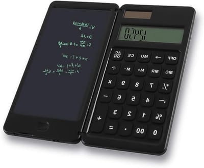 Rekenmachine met Kladblok - Bureau Calculator - Studie en Werk - Uitwisbaar Schrijfbord - 18 x 8 x 2 cm