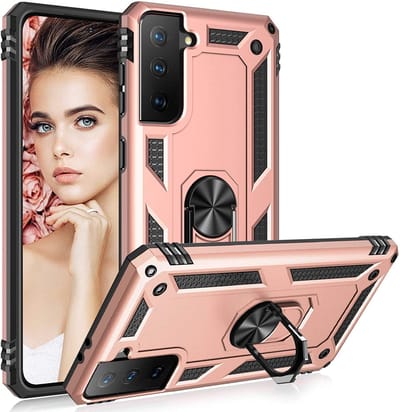 Hoesje Geschikt Voor Samsung Galaxy S21 Plus Hoesje Geschikt Voor Samsung Galaxy S21 Plus armor case met Ring houder / Ring vinger houder / standaard - Rose Goud