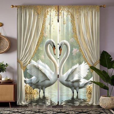 2-delig HD digitaal wit strikje warm Zwanenmeer gordijn huisdecoratie stijl decoratie woonkamer slaapkamer draag roede gordijneffect W52H63inchW132H160cm white