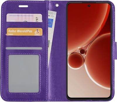 Hoesje - Met Pasjeshouder - Geschikt voor OnePlus Nord 3 - Luxe Bookcase Portemonee - Flip Case - Kunstleer Book Case - Flipcase - Book Cover - Walletcase - Portemonneehoes - Paars