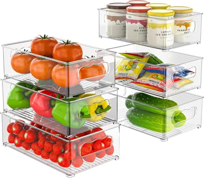 Famanu - Koelkast organizer set van 6 – transparante bakken voor keuken, vriezer of kantoor – BPA-vrij