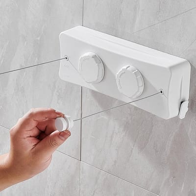 Verstelbare Binnenwaslijn met Twee Lijnen, Wandgemonteerd, Ideaal voor Balkon, Badkamer en Wasruimte, Rvs Touw voor Efficiënte Droogoplossingen