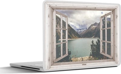 Laptop sticker - 14 inch - Doorkijk - Berg - Water - 32x5x23x5cm - Laptopstickers - Laptop skin - Cover