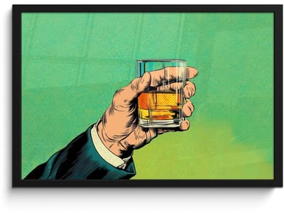 Poster in lijst - Fotolijst 60x40 cm - Posters - Whisky - Glas - Hand - Groen - Posterlijst zwart - Decoratie - Wanddecoratie woonkamer - Muurdecoratie slaapkamer - Kerstversiering - Kerstdecoratie voor binnen - Kerstmis