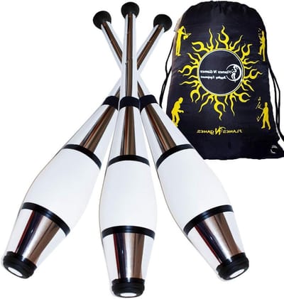 Juggling Clubs - Training Set - Circus Skills - Met Reistas - Set van 3 - Metallic Zilver