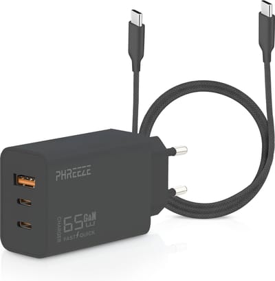 USB C Adapter 3 poorten 65W + 2 Meter USB C Kabel - Oplader - Snellader - USB C Laptop Oplader - Adapter USB C - USB C Lader – Universeel
