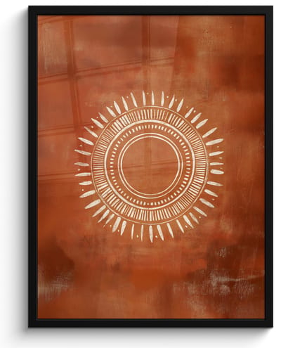 Poster in lijst - Fotolijst 50x70 cm - Posters - Abstract - Lijnen - Zonnestralen - Roodbruin - Posterlijst zwart - Decoratie - Wanddecoratie woonkamer - Muurdecoratie slaapkamer