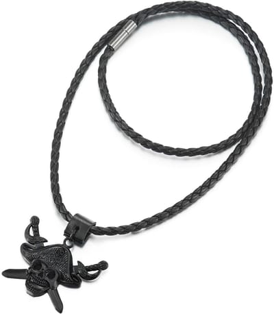 Dailygoody - Zwarte halsketting - Viking stijl - Uniek ontwerp - Zwart gevlochten leer - Voor heren - Schedel met hanger