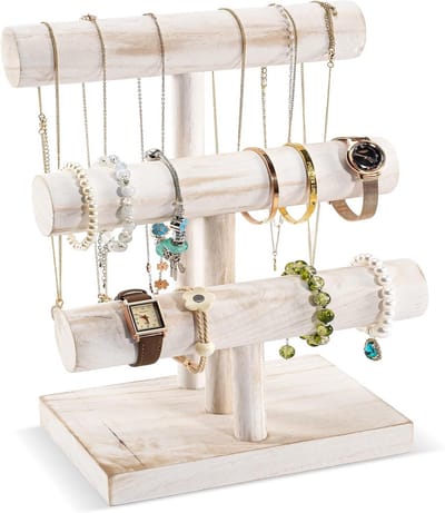 Houten Sieradenstandaard met 3 Niveaus voor Armbanden en Horloges