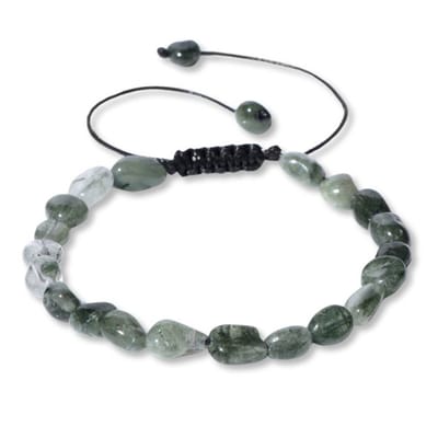 Marama - Herenarmband Joël - armband - heren - edelsteen Mos Agaat - zwart waxcord - edelsteen - verstelbaar - cadeau mannen
