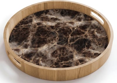 Dienblad rond 40x40 cm - Schootdienblad hout - Bruin - Goud - Marmer - Borrelplank rechthoek - Plateau houten dienbladen