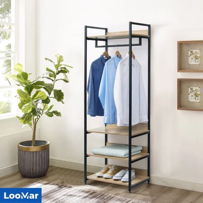 LooMar Kledingrek - Kledingkast - Kledingkasten slaapkamer - schoenenkast – Schoenenrek - Garderobekast - Zwart - Hout