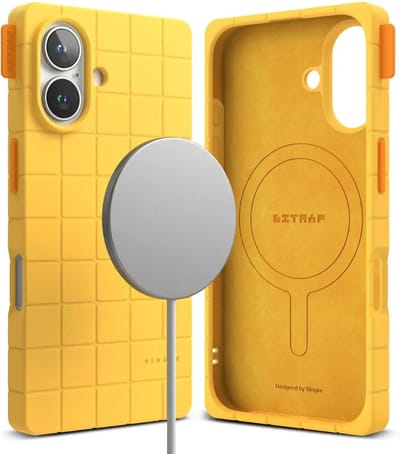 Ringke Bitmap Silicone Magnetic - Hoesje Geschikt voor Apple iPhone 16 - Compatibel met MagSafe / Qi2 - Magnetische Back Cover - Geel