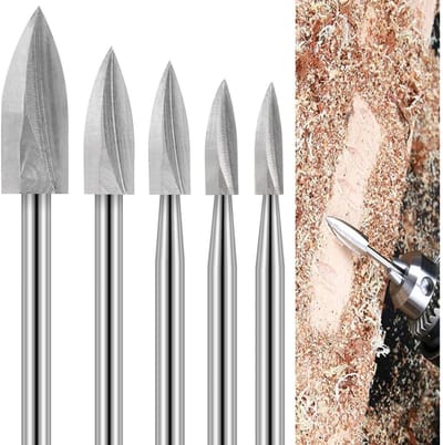 GELLDG Houtsnijgereedschapset - 5-delige set - Snijgereedschapset van snelstaal - Houtfreesset geschikt voor Dremel roterende gereedschappen - Houtsnij- en booraccessoires met een schachtdiameter van 3 mm
