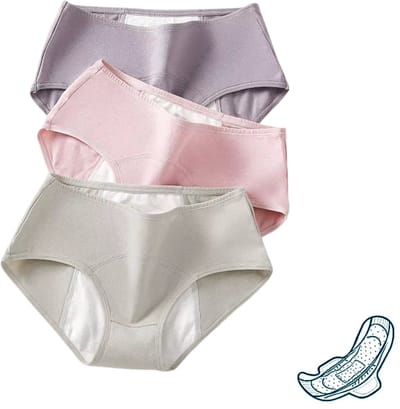 3 Pack - Menstruatie Ondergoed - Roze, Grijs en Paars - Dames Slips - Comfortabel & Absorberend - Onderbroek 95% Katoen - Dames Lingerie / Ondergoed Set - Maat XL