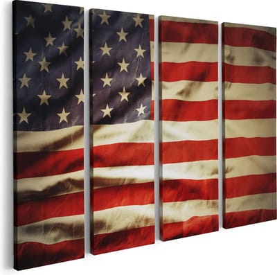 Artaza Canvas Schilderij Vierluik Amerikaanse Vlag - Verenigde Staten - 80x60 - Foto Op Canvas - Canvas Print