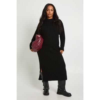 boohoo Dames Plus Chunky Rib Zachte Gebreide Midaxi Jurk | Black | Maat: 20