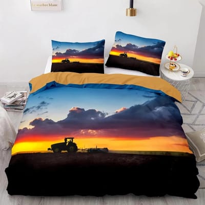 Dekbedovertrek voor kinderen met tractor Jongens dekbedovertrekset Tractor beddengoedset Vrachtwagen Landbouwwerktuig Kar Dekbedovertrekset 3D-print 200x200cm