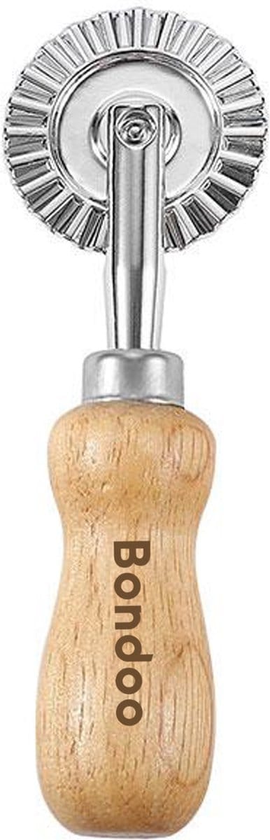 Bondoo - RVS Deegwiel - Deegsnijder Roller - Radeerwiel - Deegmes - Geschikt als Ravioli Snijder - Pasta Snijder - Pastawiel - Beukenhout