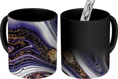 Magische Mok - Foto op Warmte Mokken - Koffiemok - Marmer - Paars - Luxe - Marmerlook - Glitter - Magic Mok - Beker - 350 ML - Theemok
