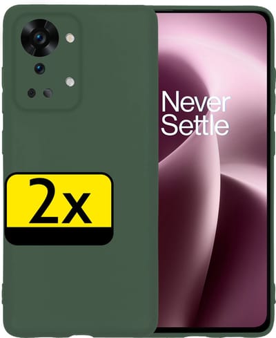 Hoesje - 2 Stuks - Geschikt voor OnePlus Nord 2T - Sterk & Shockproof - Case Siliconen - Back Cover - Telefoon Hoes - Telefoonhoesjes - Donkergroen