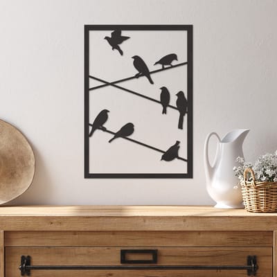 Wanddecoratie Vogels Op Draad - Muurdecoratie Vogels Op Draad - Muurdecoratie Hout - Wanddecoratie Hout - Muurdecoratie Woonkamer - Wanddecoratie Woonkamer - Wanddecoratie Industrieel - Wanddecoratie Dieren - Home Decor - Wall Line Art - 41 x 29 cm