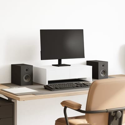 vidaXL - Monitorstandaard - met - lades - 50x27x15 - cm - bewerkt - hout - wit