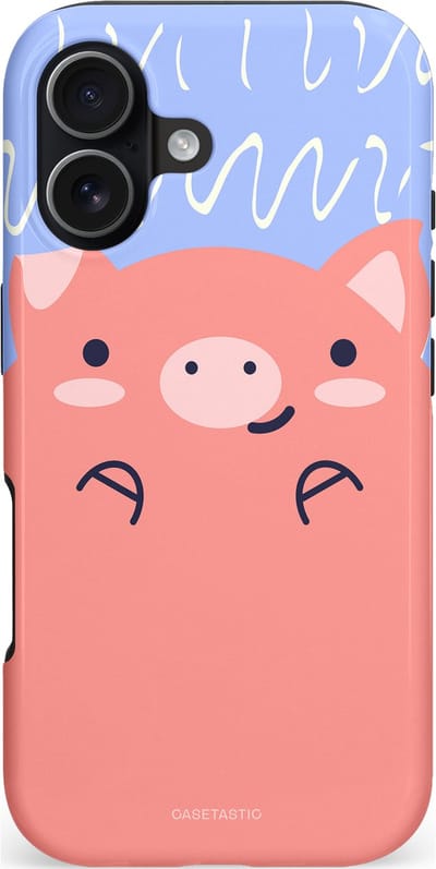Casetastic hoesje geschikt voor Apple iPhone 17 - MagSafe - Dubbellaagse bescherming - Knuffel van varken - Fashion Case - Koraal Lichtblauw