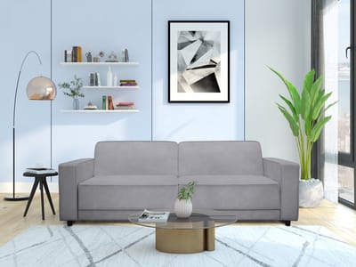 Allie - Slaapbank 3-zits in fluweel lichtgrijs (81 x 225 x 91 cm)